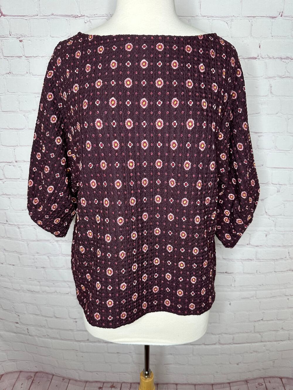 LOFT Purple Floral Bubble Sleeve Top Women's Large Fall Autumn